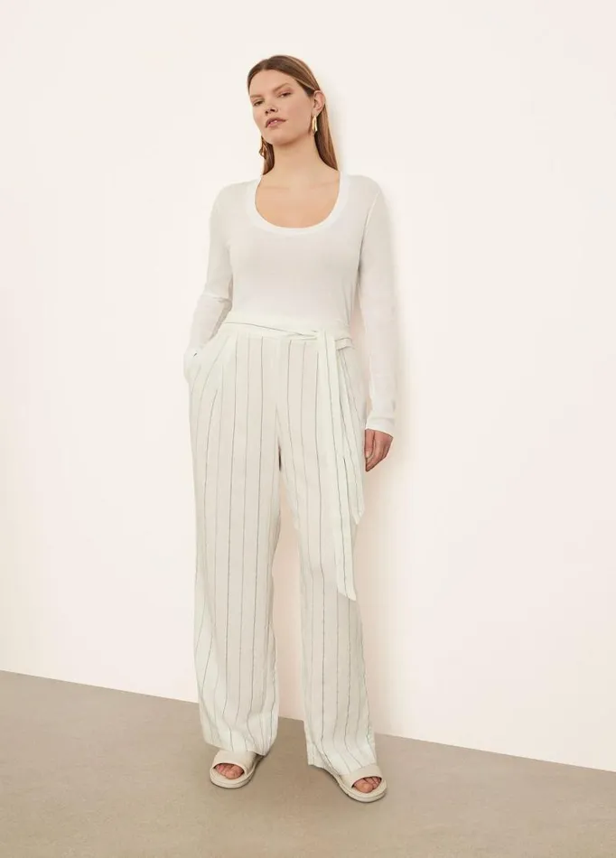 Women Pants and Shorts Vince Soft Stripe Belted PullOn Pant Off White