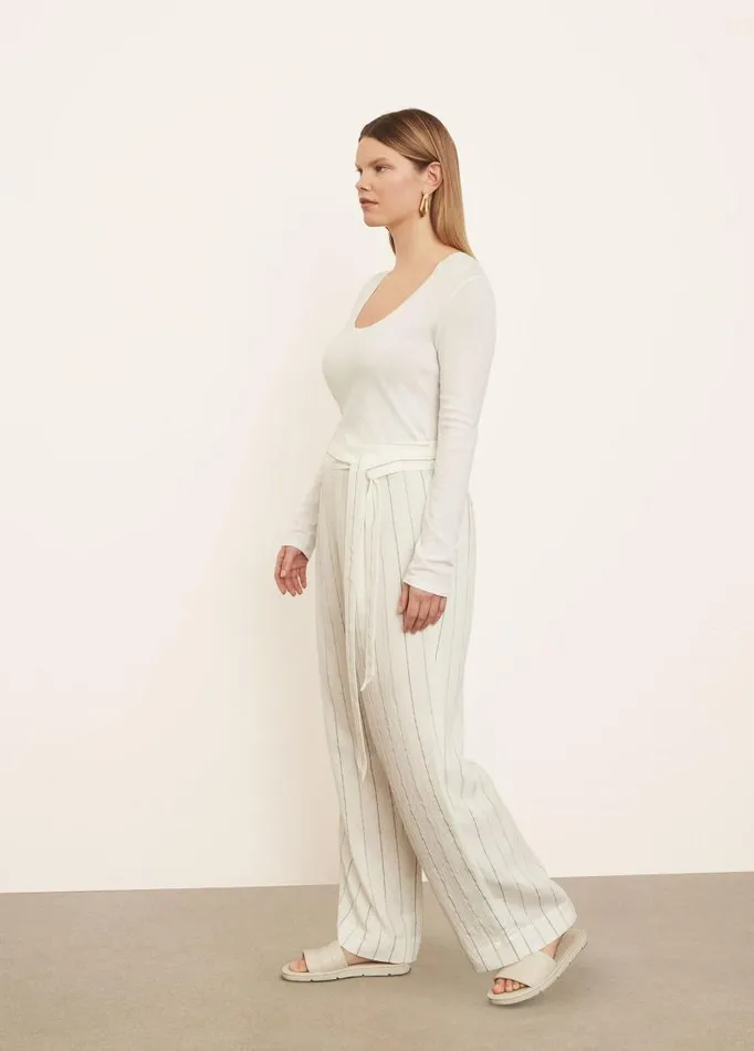 Women Pants and Shorts Vince Soft Stripe Belted PullOn Pant Off White