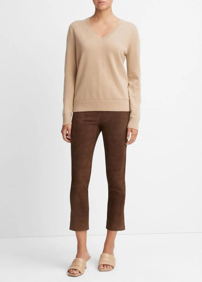 Women Pants and Shorts Vince Stretch Suede Split Hem Crop Legging Dark Wheat