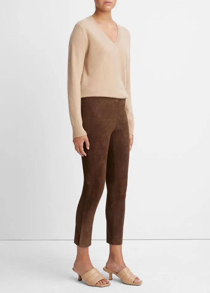 Women Pants and Shorts Vince Stretch Suede Split Hem Crop Legging Dark Wheat