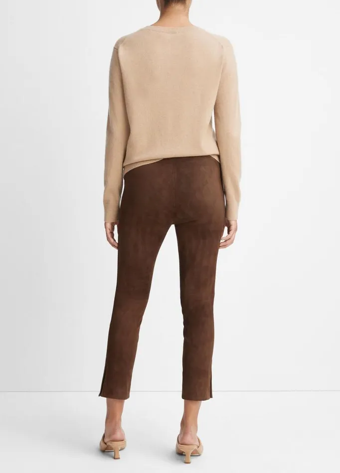 Women Pants and Shorts Vince Stretch Suede Split Hem Crop Legging Dark Wheat