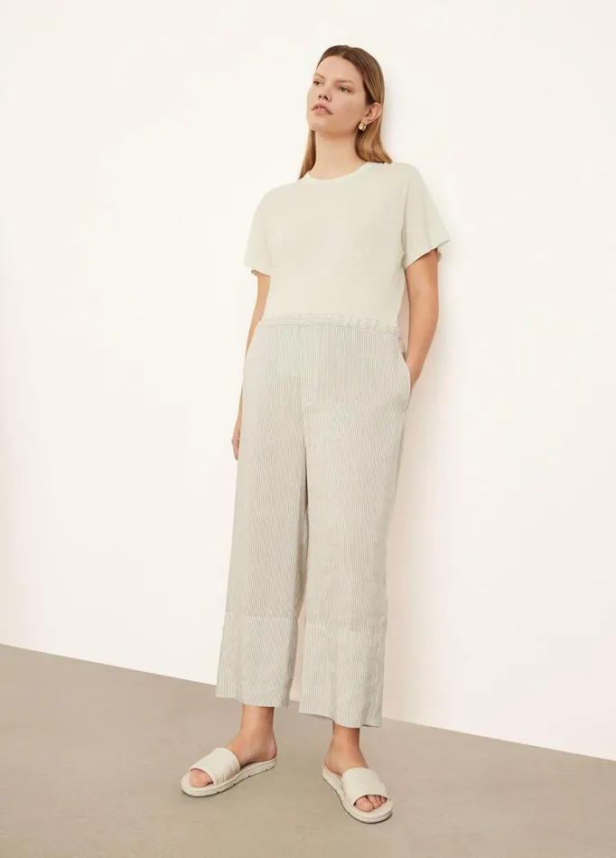 Women Pants and Shorts Vince Striped PullOn Cropped Pant Whiteblack