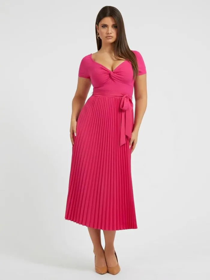 Women Pleated Sweater Dress Fuchsia Guess Dresses And Jumpsuits