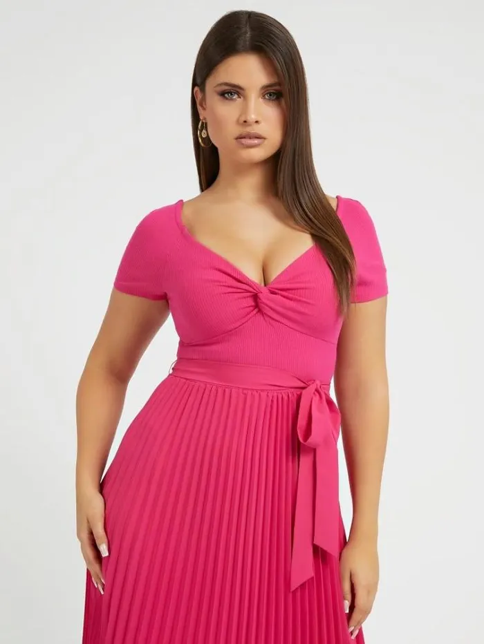 Women Pleated Sweater Dress Fuchsia Guess Dresses And Jumpsuits