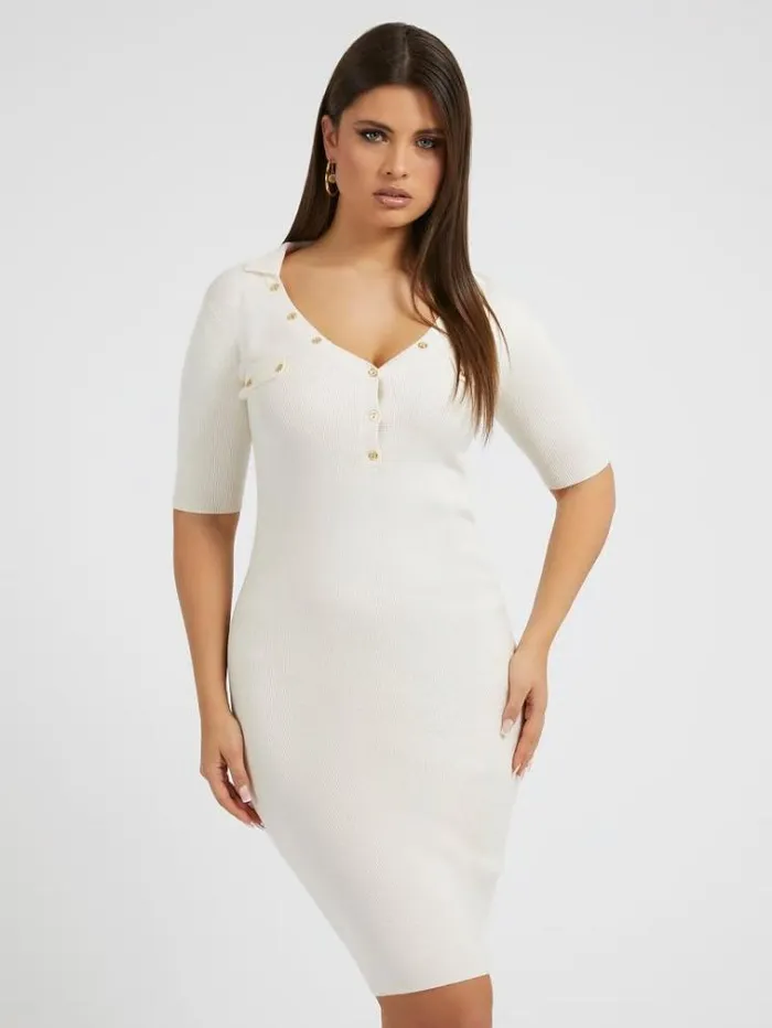 Women Polo Collar Sweater Dress White Guess Dresses And Jumpsuits
