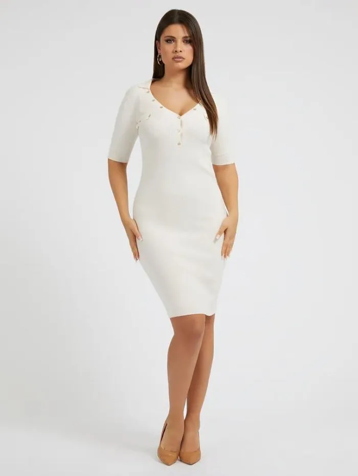 Women Polo Collar Sweater Dress White Guess Dresses And Jumpsuits
