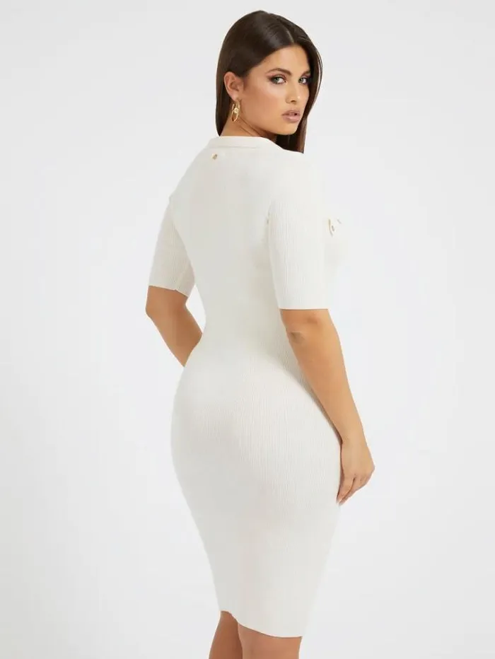 Women Polo Collar Sweater Dress White Guess Dresses And Jumpsuits