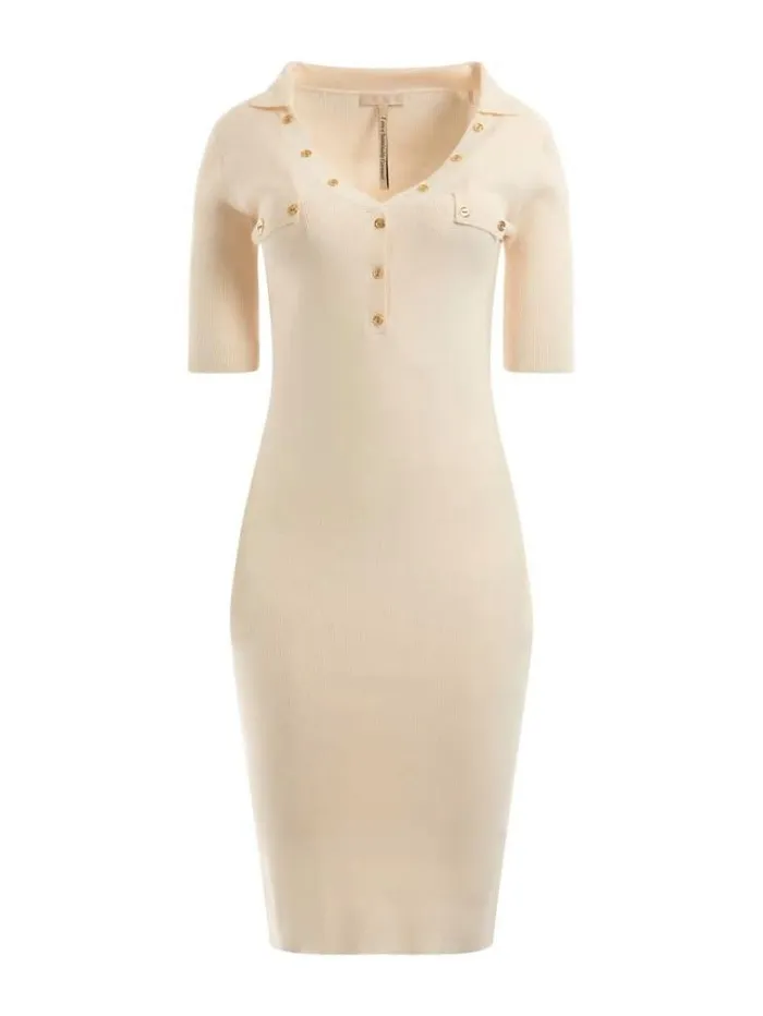 Women Polo Collar Sweater Dress White Guess Dresses And Jumpsuits
