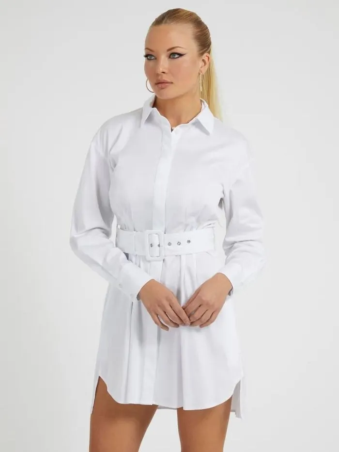 Women Poplin Chemisier Dress White Guess Dresses And Jumpsuits