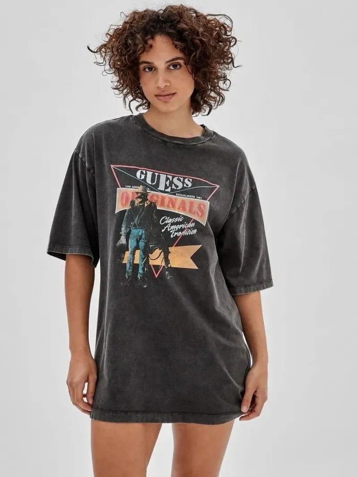 Women Print Tshirt Dress Black Guess Dresses And Jumpsuits