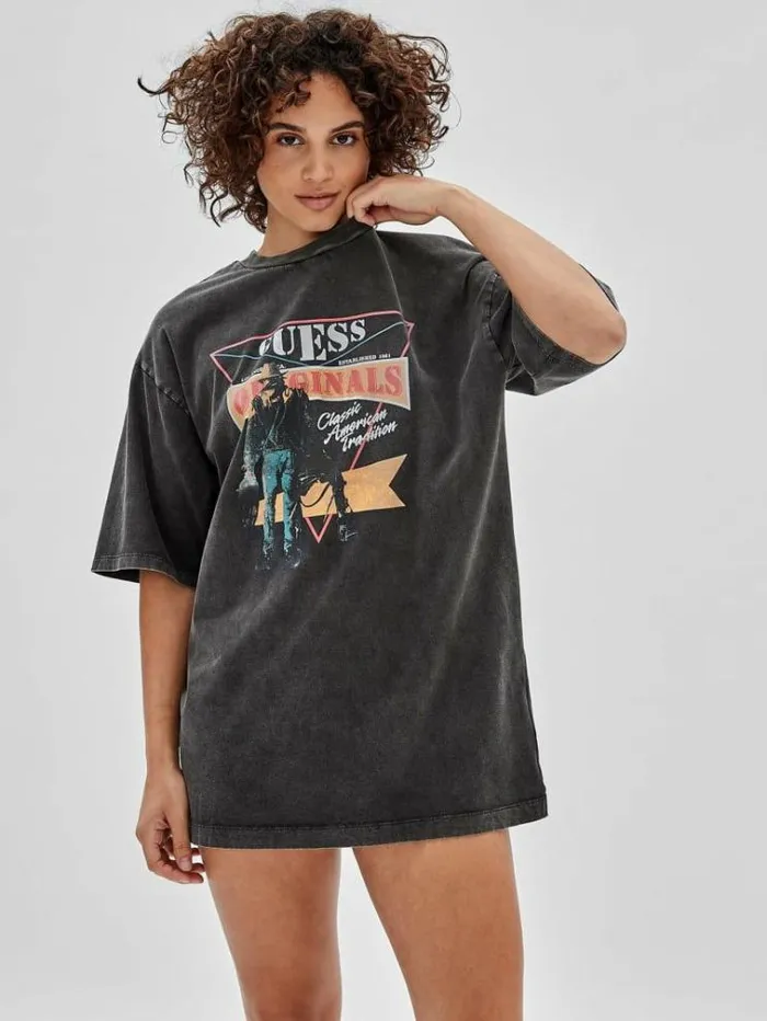 Women Print Tshirt Dress Black Guess Dresses And Jumpsuits