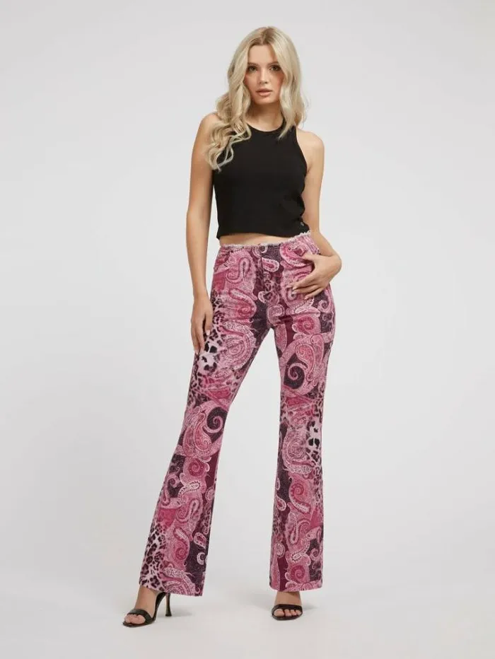 Women Printed Flare Denim Pant Multi Purple Guess Flared And Bootcut