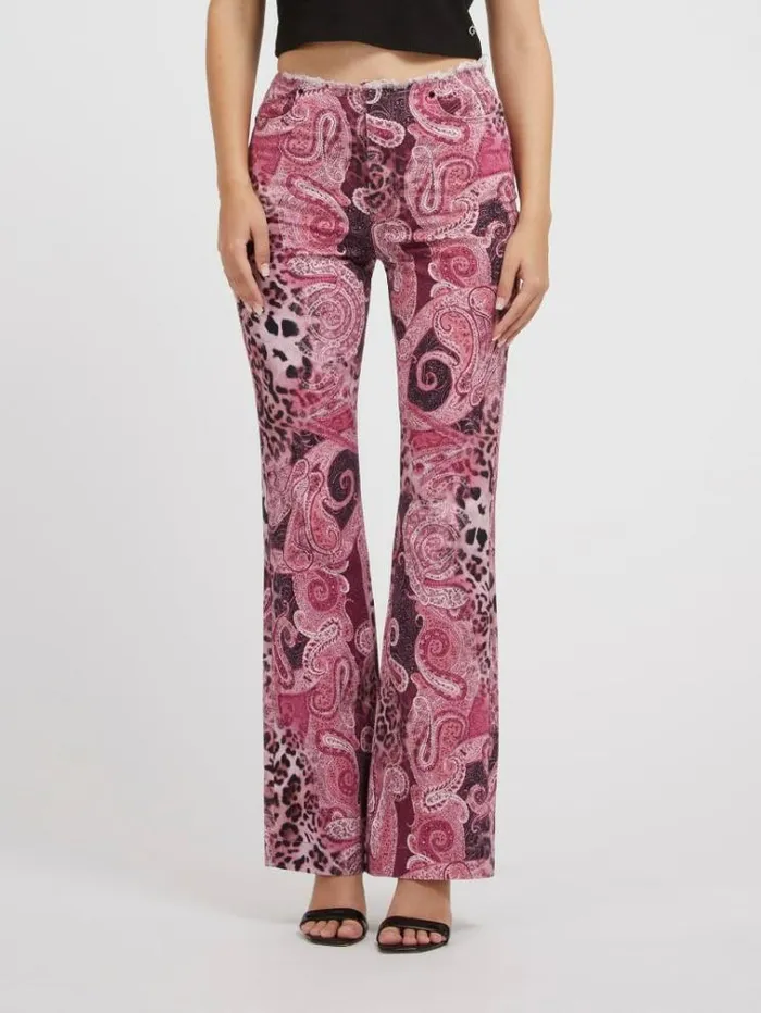 Women Printed Flare Denim Pant Multi Purple Guess Flared And Bootcut