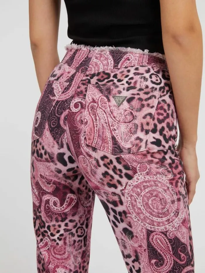 Women Printed Flare Denim Pant Multi Purple Guess Flared And Bootcut