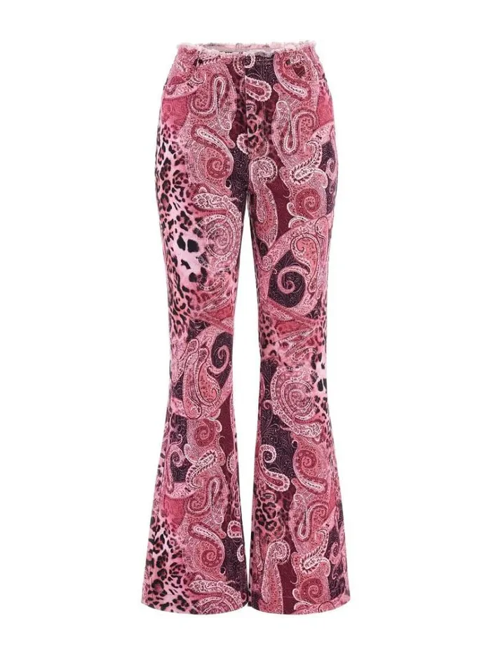 Women Printed Flare Denim Pant Multi Purple Guess Flared And Bootcut