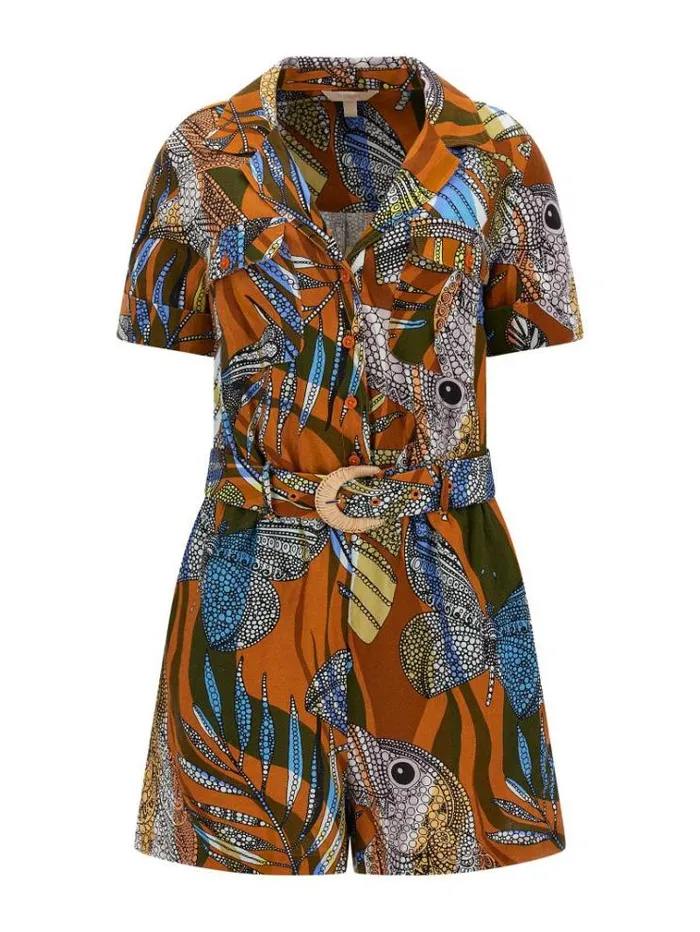 Women Printed Linen Romper Multicolor Pattern Guess Dresses And Jumpsuits