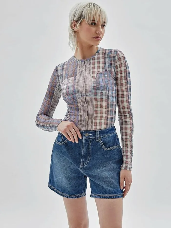 Women Printed Mesh Top Multicolor Pattern Guess Tops And Shirts