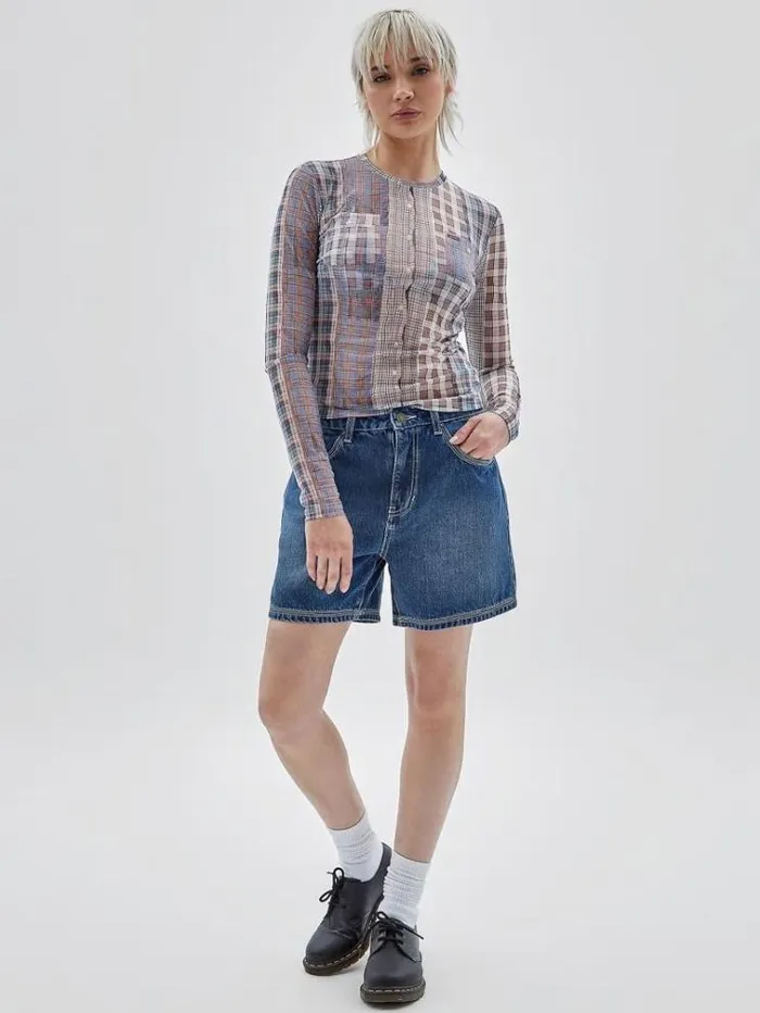 Women Printed Mesh Top Multicolor Pattern Guess Tops And Shirts