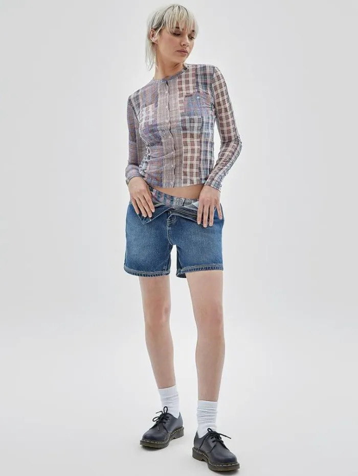 Women Printed Mesh Top Multicolor Pattern Guess Tops And Shirts