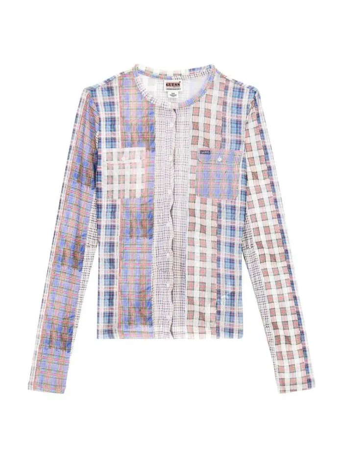Women Printed Mesh Top Multicolor Pattern Guess Tops And Shirts