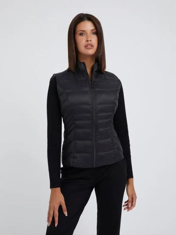 Women Puffer Vest Black Guess Coats And Jackets