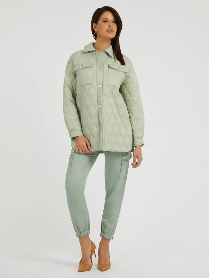 Women Quilted Shirt Jacket Light Green Guess Coats And Jackets