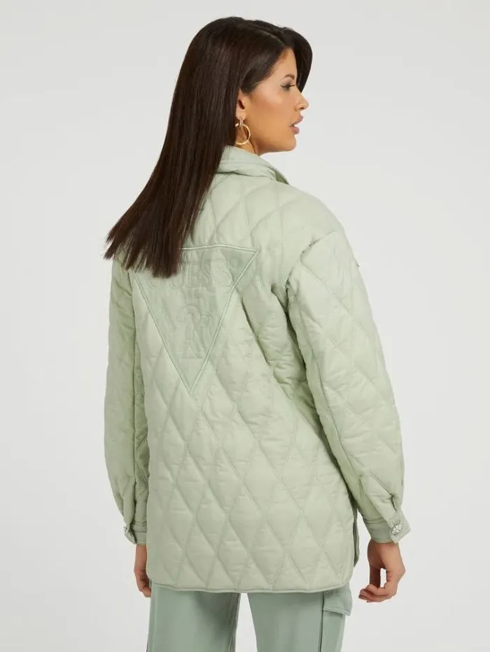 Women Quilted Shirt Jacket Light Green Guess Coats And Jackets