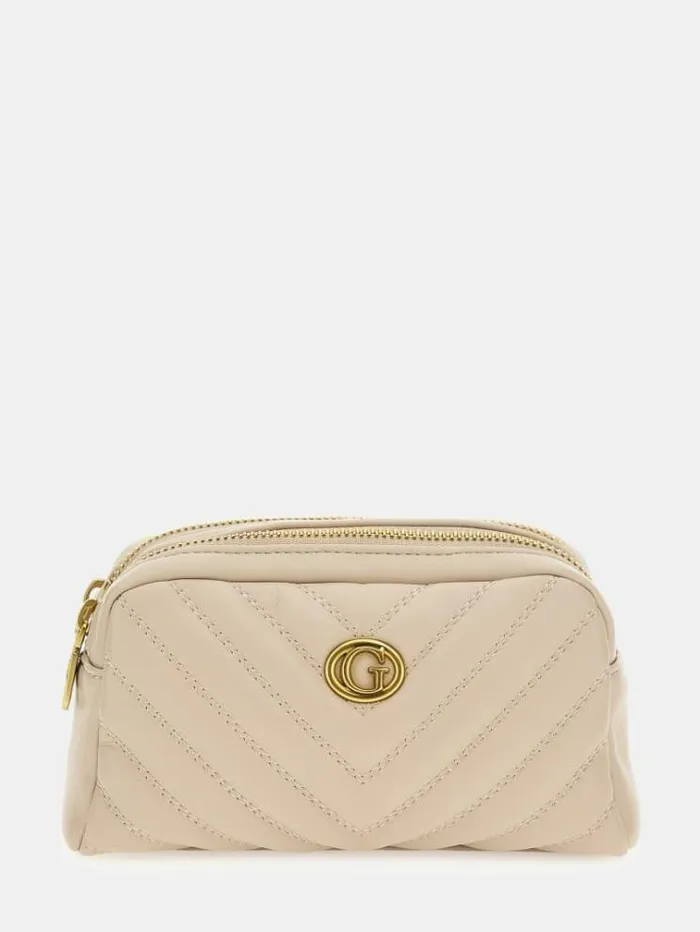 Women Quilted Vanity Case Beige Guess Travel Bags