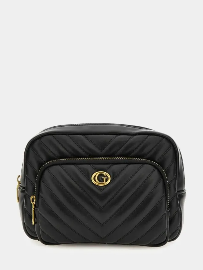 Women Quilted Vanity Case Black Guess Travel Bags
