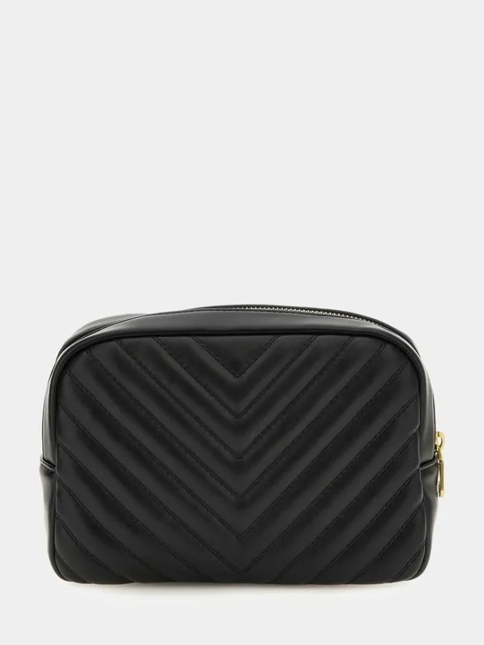 Women Quilted Vanity Case Black Guess Travel Bags