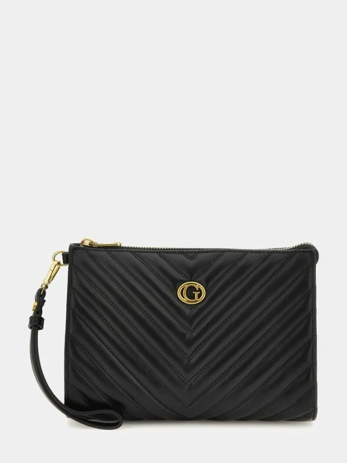 Women Quilted Vanity Case Black Multi Guess Travel Bags