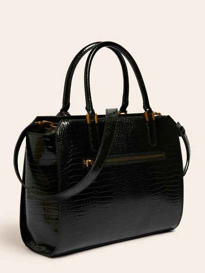 Women Raffie Croc Print Handbag Black Guess Handbags