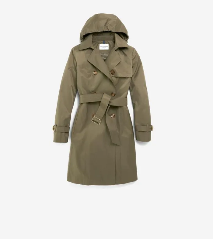 Women Rain Jackets Cole Haan Cotton Rain Trench Coat Army Green