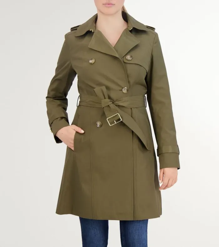Women Rain Jackets Cole Haan Cotton Rain Trench Coat Army Green