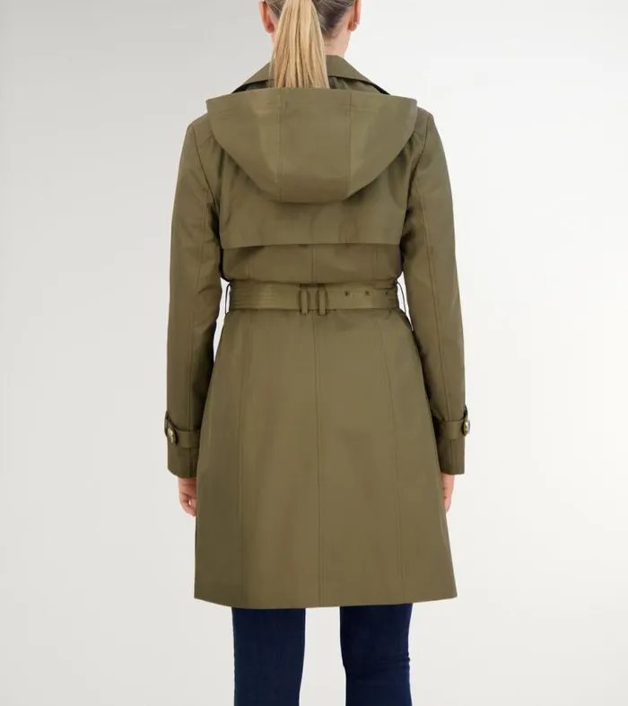 Women Rain Jackets Cole Haan Cotton Rain Trench Coat Army Green