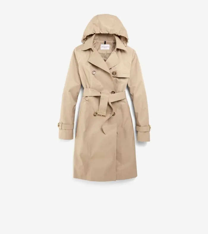 Women Rain Jackets Cole Haan Cotton Rain Trench Coat Khaki