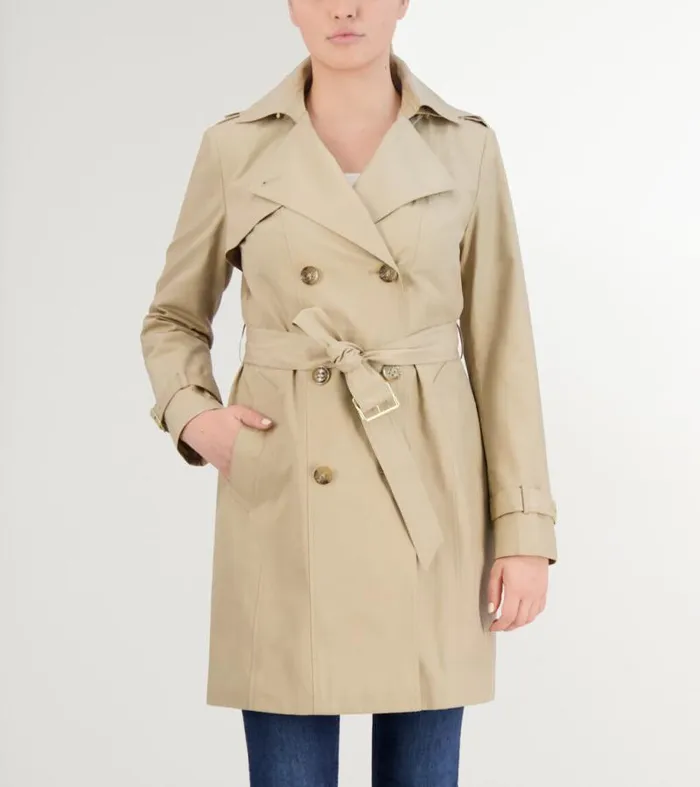Women Rain Jackets Cole Haan Cotton Rain Trench Coat Khaki
