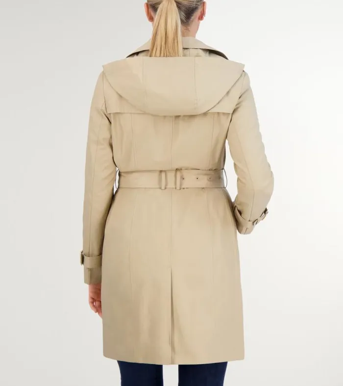 Women Rain Jackets Cole Haan Cotton Rain Trench Coat Khaki