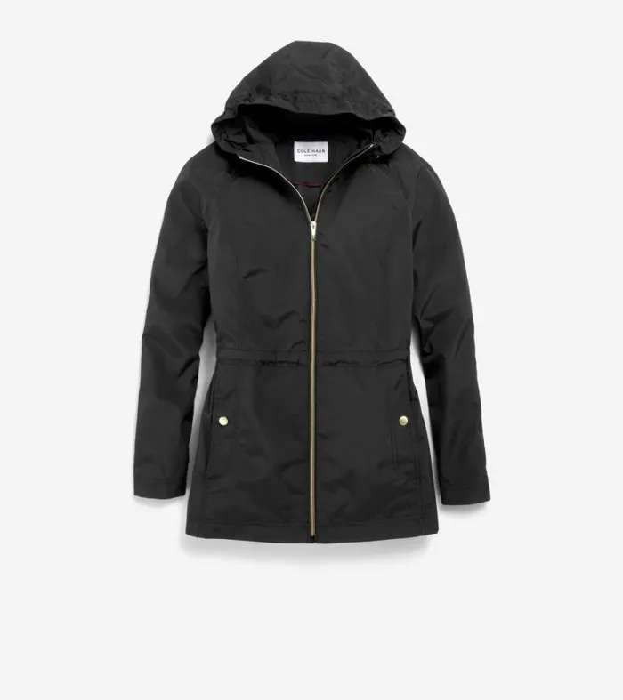 Women Rain Jackets Cole Haan Packable Travel Rain Anorak Black