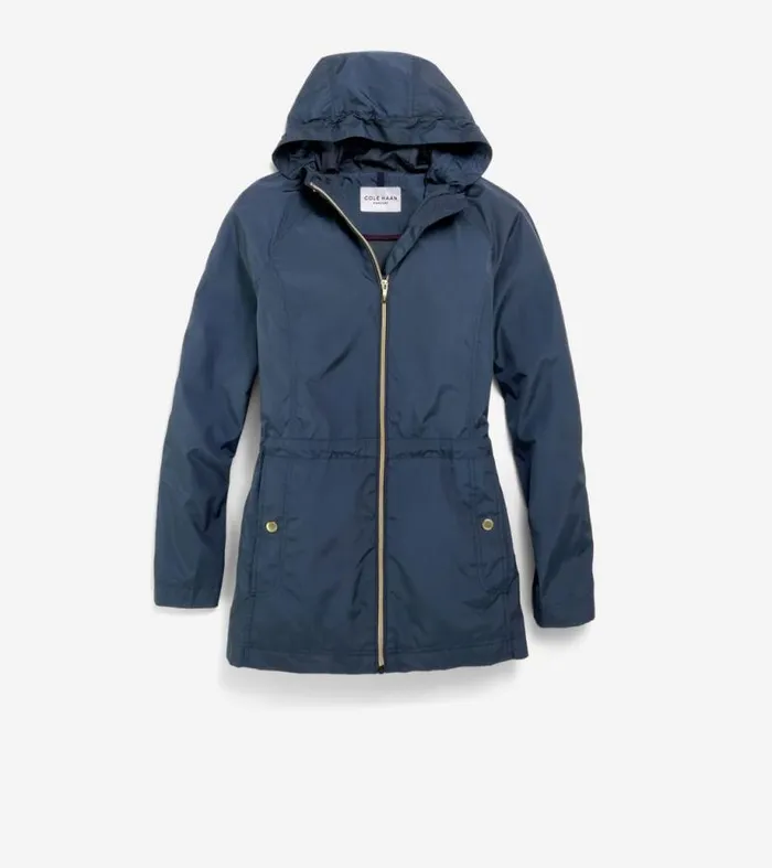 Women Rain Jackets Cole Haan Packable Travel Rain Anorak Indigo Blue