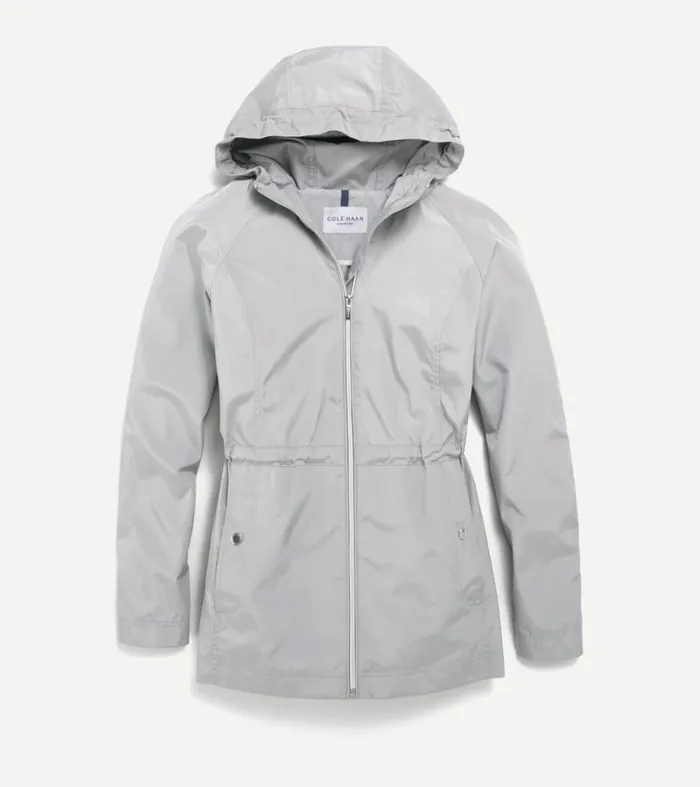 Women Rain Jackets Cole Haan Packable Travel Rain Anorak Pearl Gray