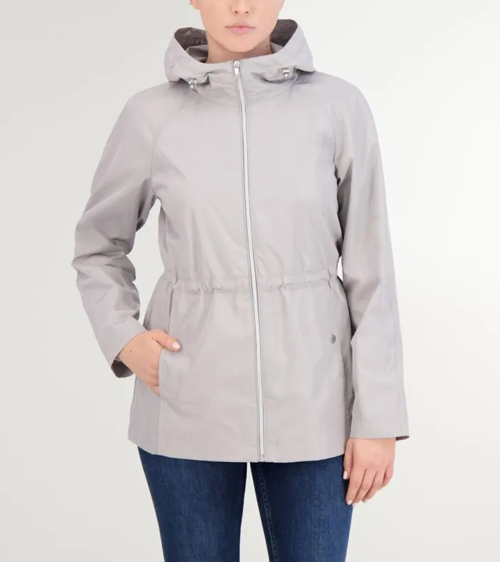Women Rain Jackets Cole Haan Packable Travel Rain Anorak Pearl Gray