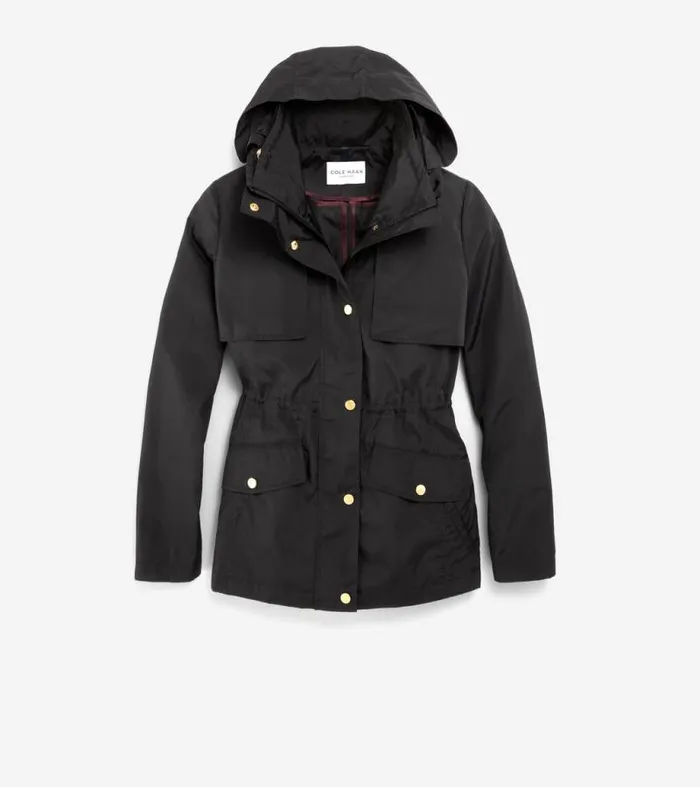 Women Rain Jackets Cole Haan Short Packable Hooded Rain Jacket Black