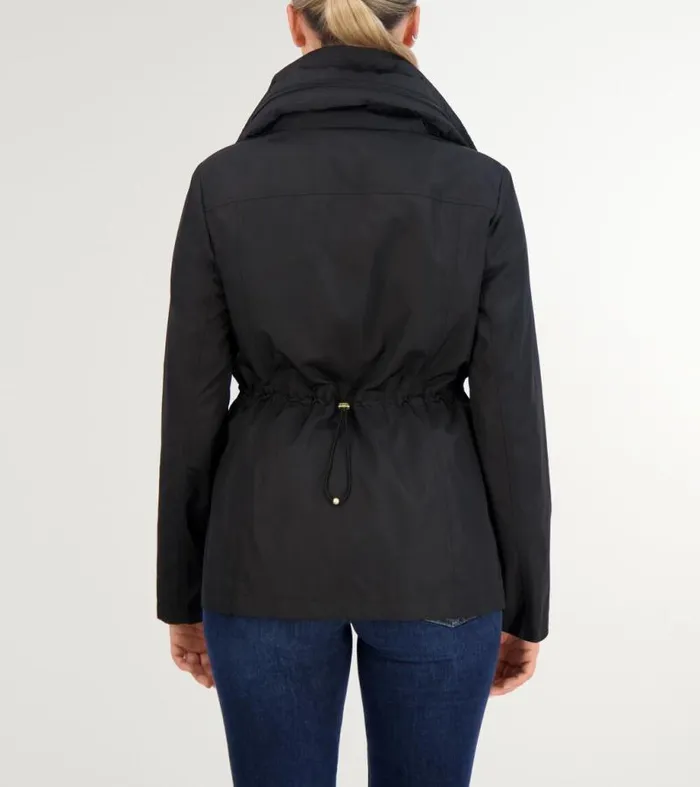 Women Rain Jackets Cole Haan Short Packable Hooded Rain Jacket Black