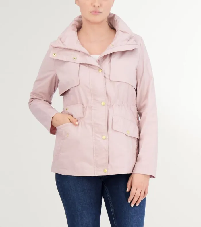 Women Rain Jackets Cole Haan Short Packable Rain Jacket Canyon Rose