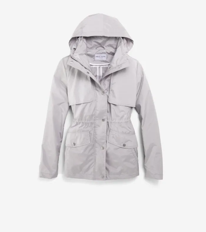 Women Rain Jackets Cole Haan Short Packable Rain Jacket Pearl Gray