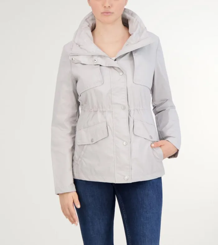 Women Rain Jackets Cole Haan Short Packable Rain Jacket Pearl Gray