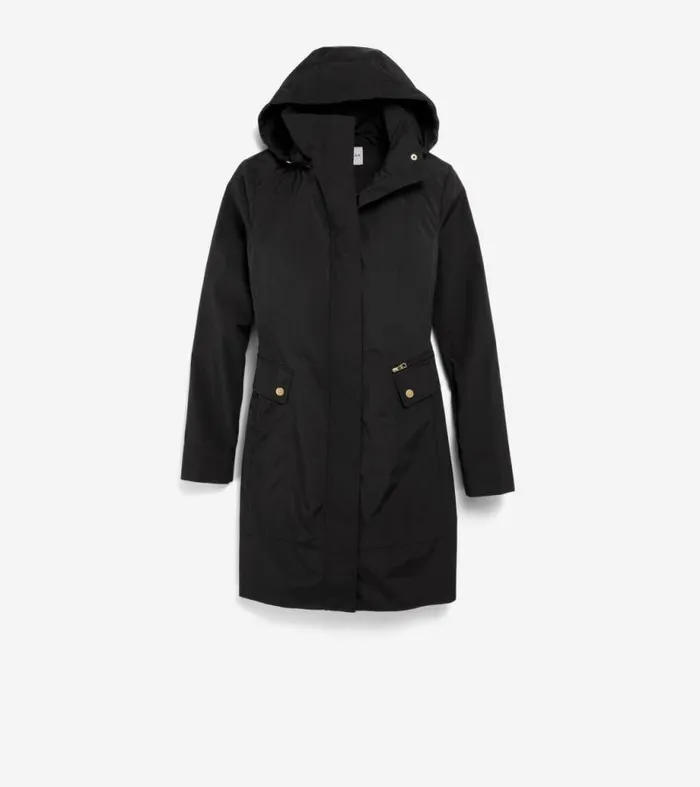 Women Rain Jackets Cole Haan Signature Packable Hooded Rain Jacket Black