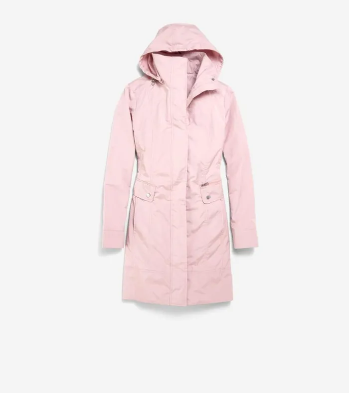 Women Rain Jackets Cole Haan Signature Packable Hooded Rain Jacket Canyon Rose