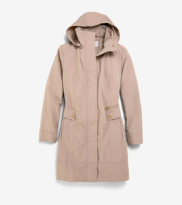 Women Rain Jackets Cole Haan Signature Packable Hooded Rain Jacket Champagne